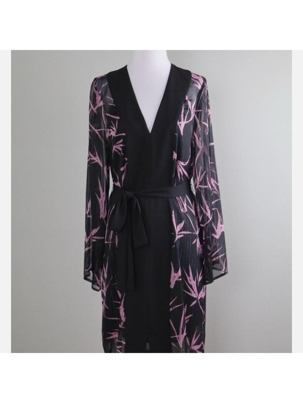 NWT BCBGMAXAZRIA Black Pink Floral Sheer Midi Dress